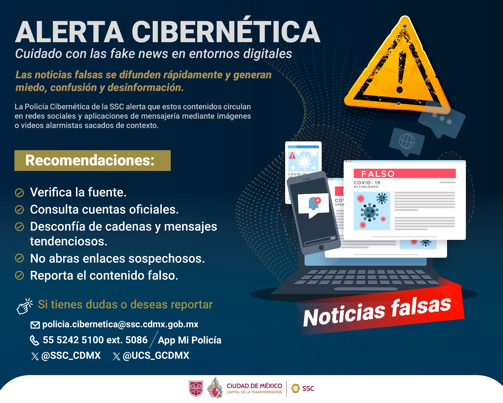 LA UNIDAD DE LA POLICÍA CIBERNÉTICA DE LA SSC ALERTA A LOS INTERNAUTAS SOBRE LOS RIESGOS DE LAS FAKE NEWS EN ENTORNOS DIGITALES