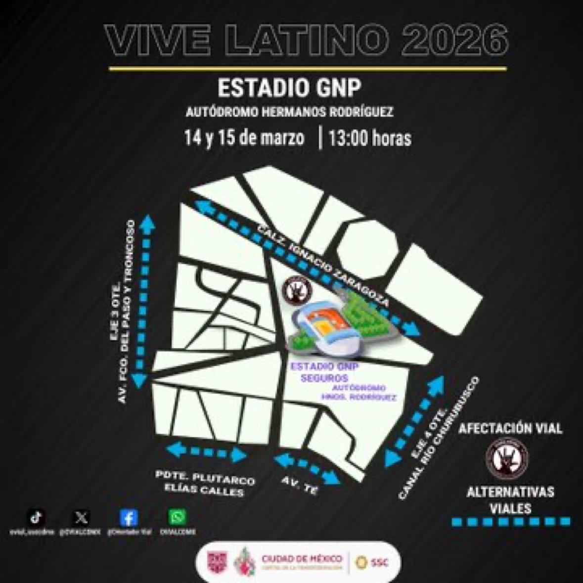 Con motivo del “Festival Iberoamericano Vive Latino 2026”, la SSC implementará un dispositivo de seguridad en las inmediaciones del Estadio GNP, en la alcaldía Iztacalco