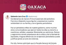 Condenamos de manera firme el asesinato del periodista Francisco Alejandro Leyva Aguilar y expresamos nuestra solidaridad con su familia y con el gremio periodístico.