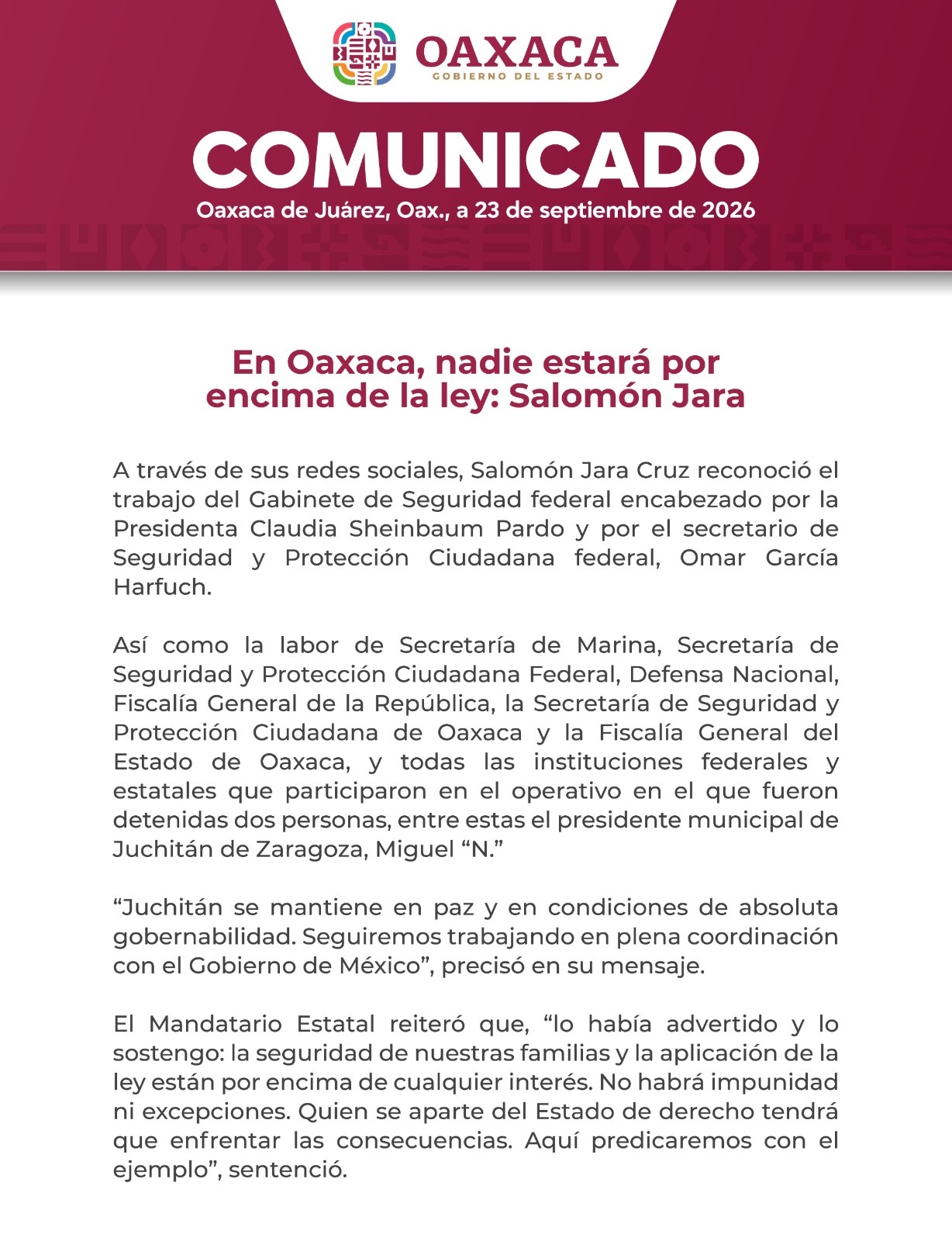 En Oaxaca, nadie estará por encima de la ley: Salomón Jara