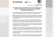 La Secretaría de Hacienda, a través de la UIF, informa sobre medidas preventivas derivadas de una designación de la OFAC